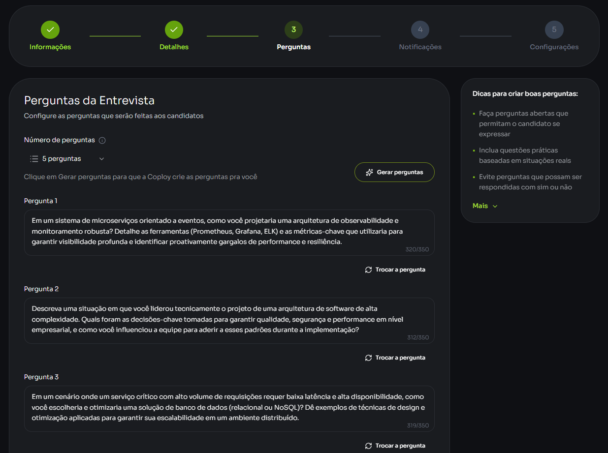 IA da Coploy criando vaga